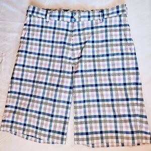 Nike Mens Blue And Purple Plaid Dri Fit Golf Shorts With Pockets Size 32